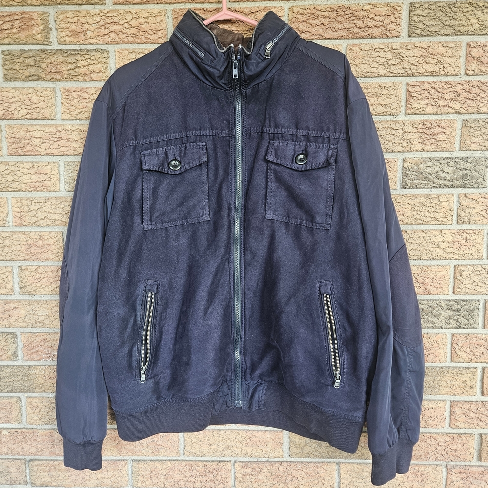 Tommy Hilfiger Jacket Mens XXL Navy Blue Full Zip Faux Fur Lined Winter Coat